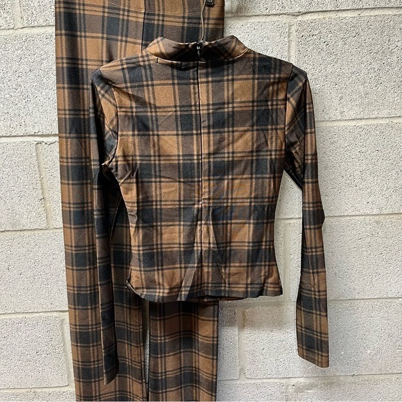 New Good American Disco Tartan Stretch Set in Brown - Picture 3 of 7